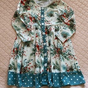 Floral Kids Dress with Blue Accents